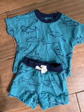 EUC Just One You by Carter’s Shark Shirt and Short Set 3M